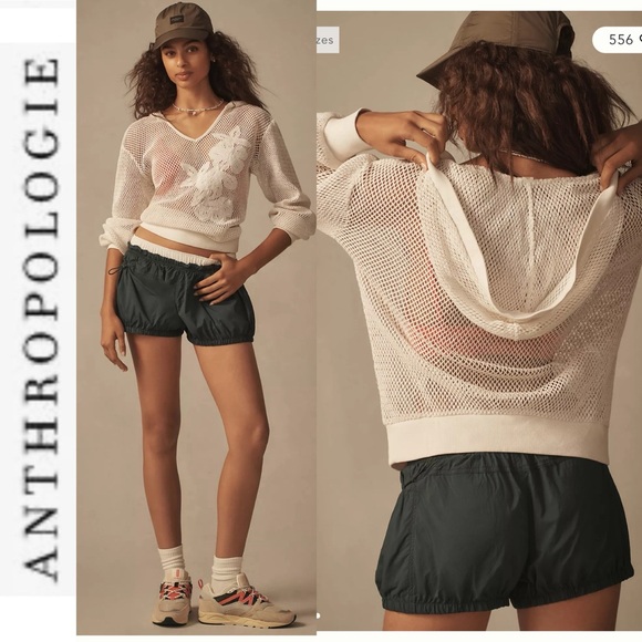 Anthropologie Tops - NWOT Anthropologie Daily Practice White Embroidered Mesh Hooded Pullover m